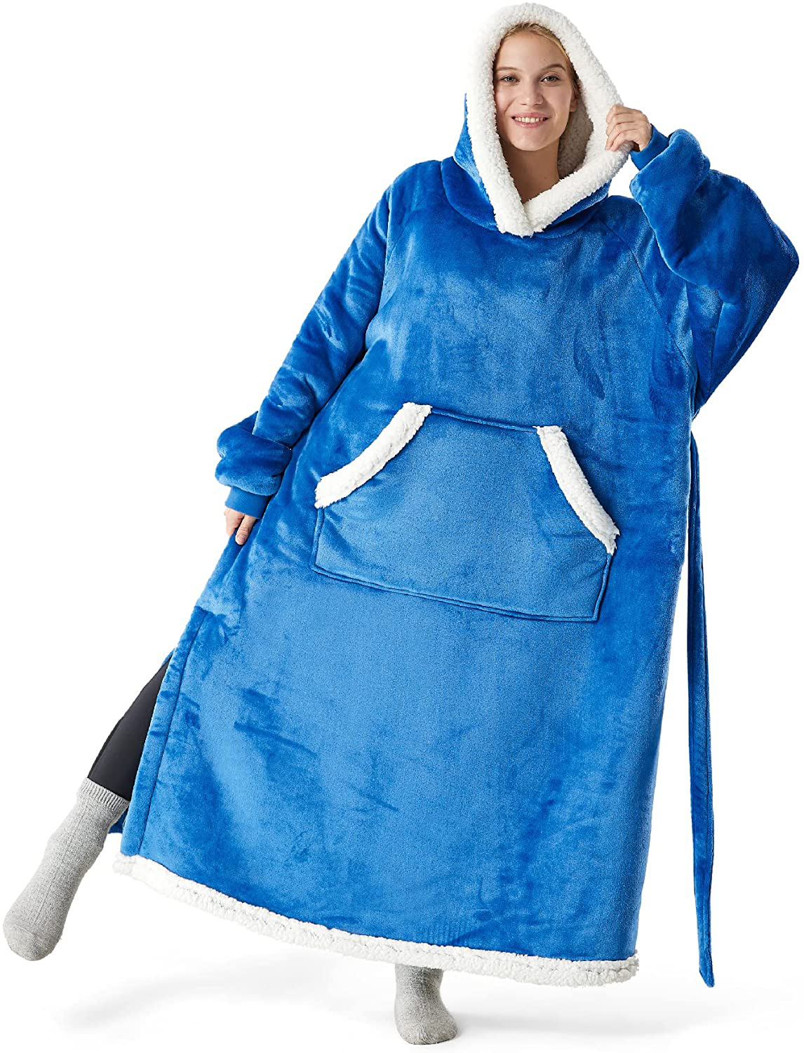 Bedsure Pink Wearable Blanket Hoodie Gift for Women- Long-Length Hooded Blanket Sweatshirt Adult with Side Split and Belt, Warm Sherpa Sweater Blanket Jacket Arts & Entertainment > Party & Celebration > Gift Giving Bedsure Blue Teens 