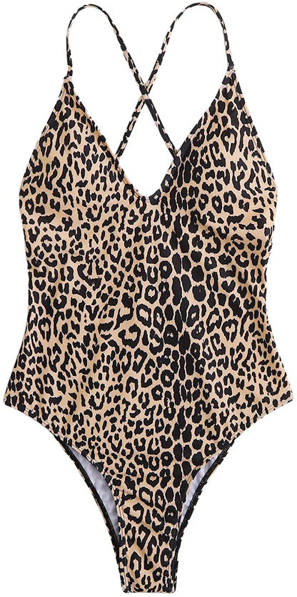 SOLY HUX Women'S Plunge Neck Cross Back High Cut One Piece Bathing Suits Swimsuit Apparel & Accessories > Clothing > Swimwear Kylie Max   
