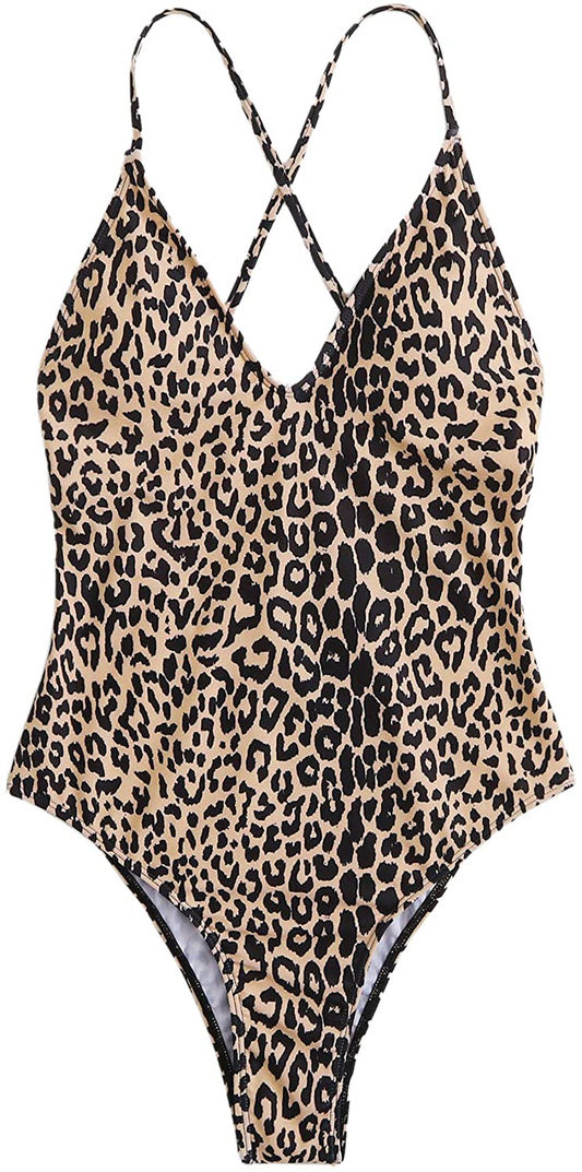 SOLY HUX Women'S Plunge Neck Cross Back High Cut One Piece Bathing Suits Swimsuit Apparel & Accessories > Clothing > Swimwear Kylie Max   