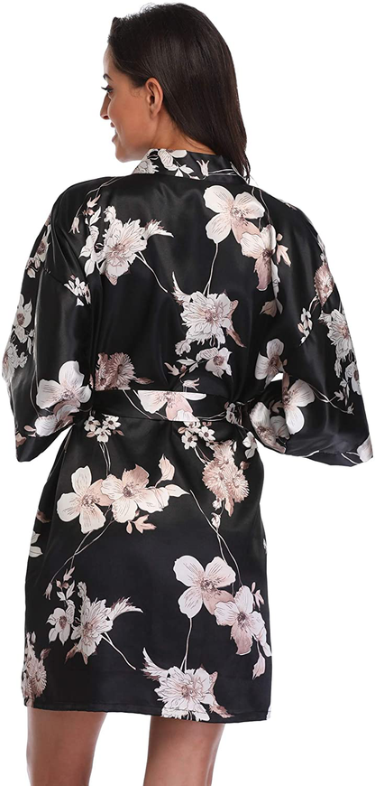 Season Dressing Women Floral Robes Bridesmaids Short Satin Kimono Sleepwear for Wedding Party Apparel & Accessories > Clothing > Sleepwear & Loungewear > Robes season dressing   