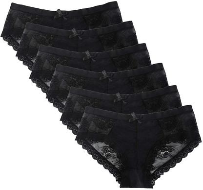 LEVAO Womens Bikini Panties Underwear Lace Hipster Seamless Sexy Hi Cuts Pack 6 Apparel & Accessories > Clothing > Underwear & Socks > Underwear LEVAO 6 Pack - Black Large 