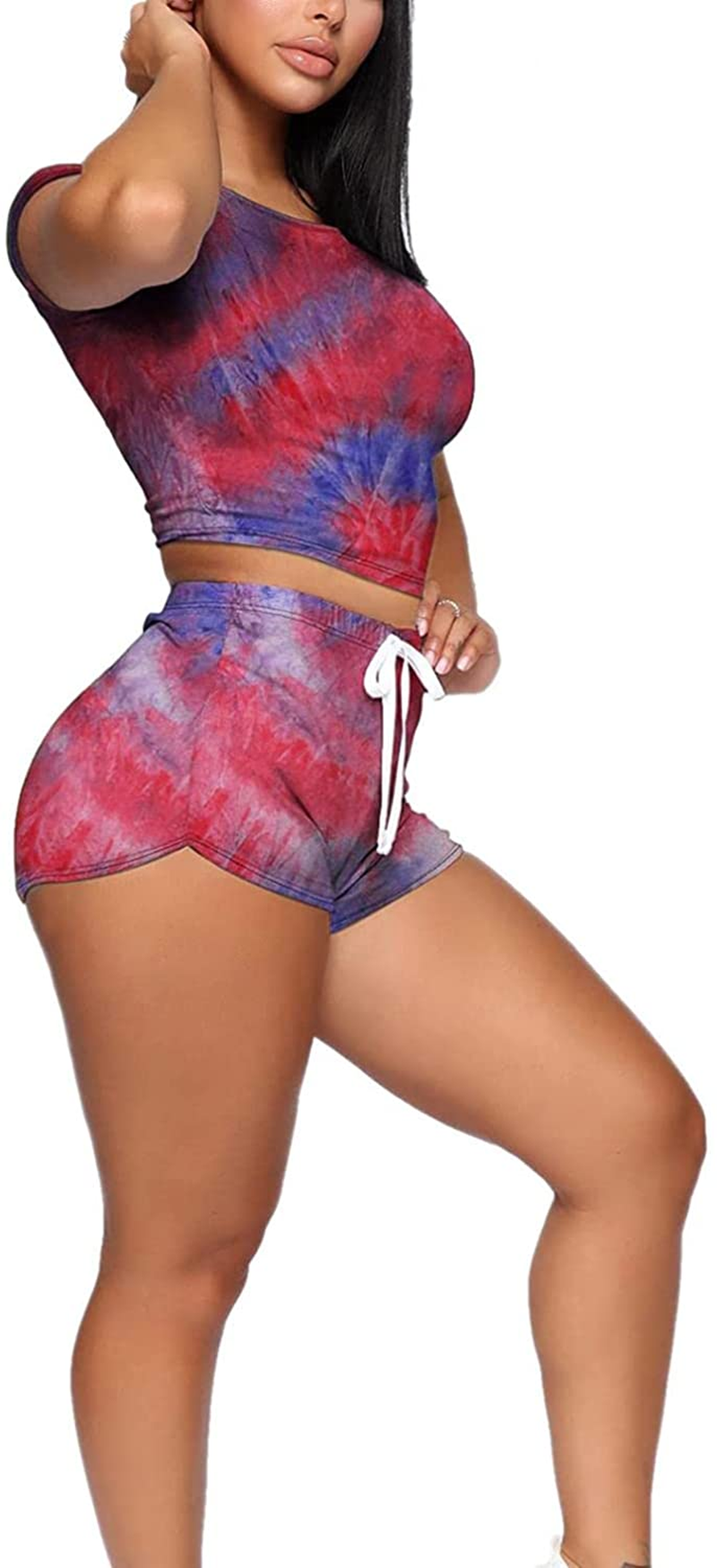 Burband Womens 2 Piece Short Lounge Sets Short Sleeve Summer Crop Top and Biker Shorts Active Tracksuits Jogger Sweatsuits Apparel & Accessories > Clothing > Underwear & Socks > Shapewear Burband   