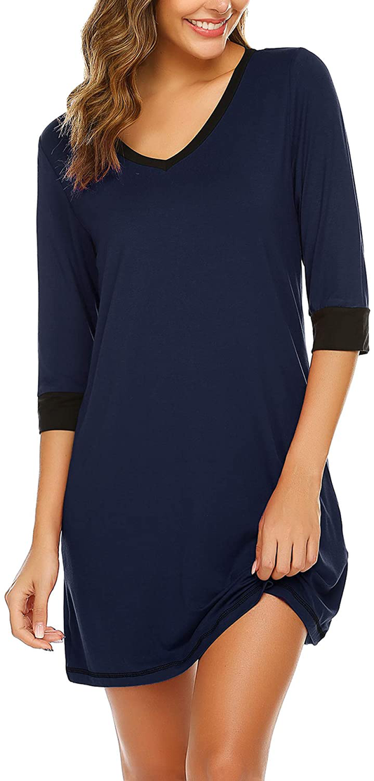 Ekouear Sleepshirts Womens Nightgowns Soft Sleepwear 3/4 Sleeve Night Shirts V Neck Sleep Dress Loose Nighties Apparel & Accessories > Clothing > Sleepwear & Loungewear > Nightgowns Kylie Max   