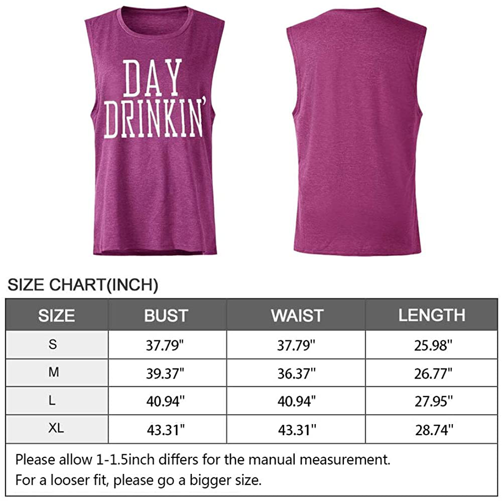 Bealatt Day Drinkin’ Casual Tank Tops Funny Letters Print Vest T-Shirt, Cute Drinking Shirt Tank for Women Apparel & Accessories > Clothing > Activewear Kylie Max   