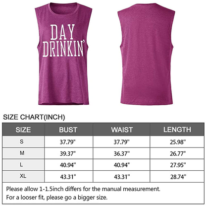 Bealatt Day Drinkin’ Casual Tank Tops Funny Letters Print Vest T-Shirt, Cute Drinking Shirt Tank for Women Apparel & Accessories > Clothing > Activewear Kylie Max   