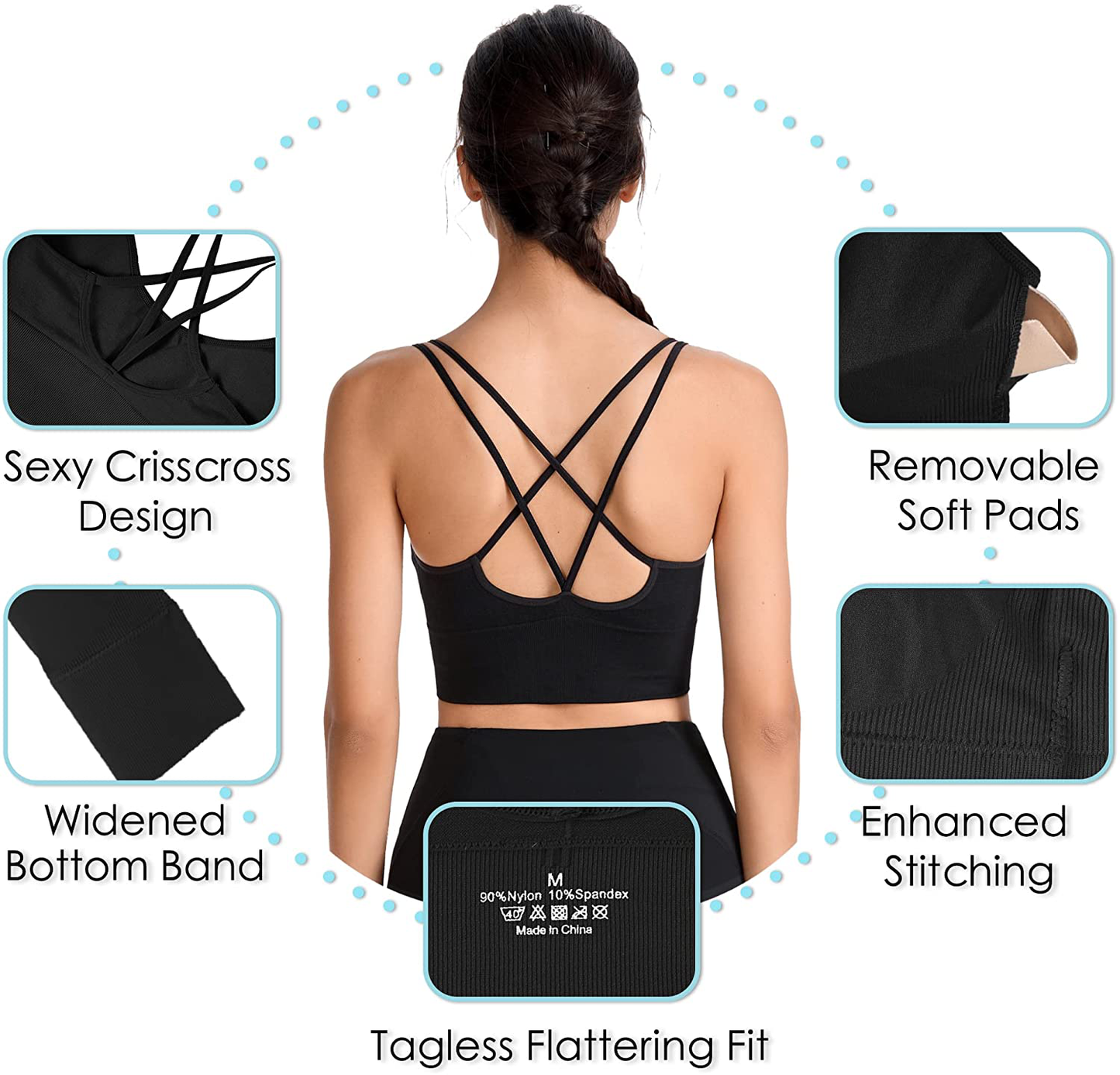 Evercute Cross Back Sport Bras Padded Strappy Criss Cross Cropped Bras for Yoga Workout Fitness Low Impact Apparel & Accessories > Clothing > Underwear & Socks > Bras Kylie Max   