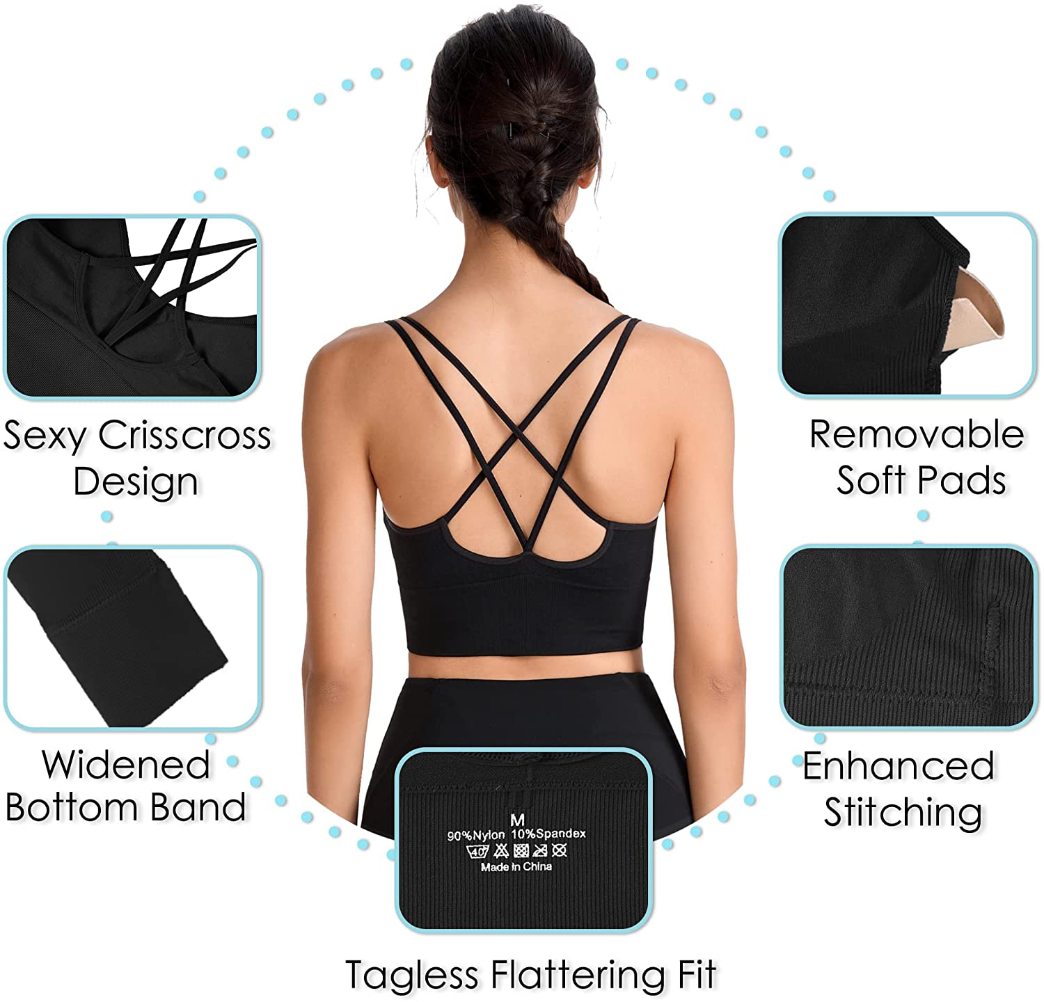 Evercute Cross Back Sport Bras Padded Strappy Criss Cross Cropped Bras for Yoga Workout Fitness Low Impact Apparel & Accessories > Clothing > Underwear & Socks > Bras Kylie Max   