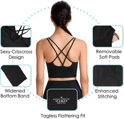 Evercute Cross Back Sport Bras Padded Strappy Criss Cross Cropped Bras for Yoga Workout Fitness Low Impact Apparel & Accessories > Clothing > Underwear & Socks > Bras Kylie Max   