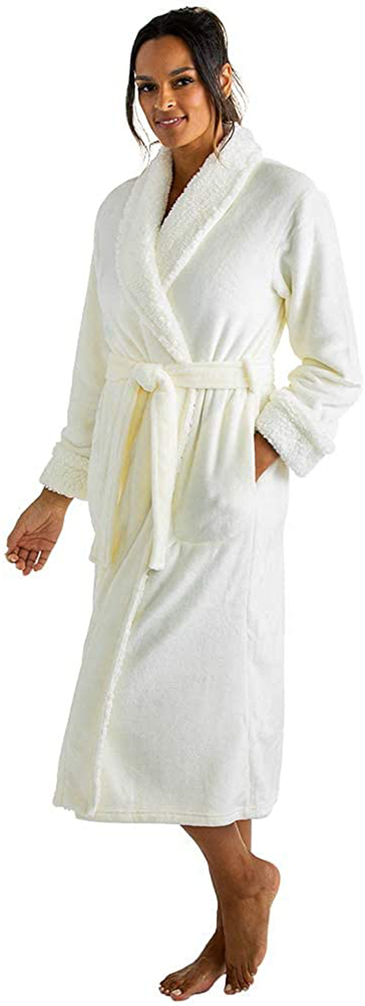 Softies Women'S Plush Sherpa Robe with Contrast Trim Apparel & Accessories > Clothing > Sleepwear & Loungewear > Robes Kylie Max   