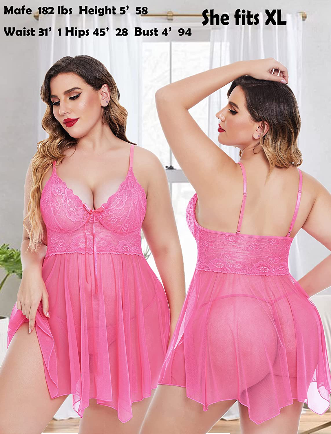 Avidlove Women Lingerie Babydoll Lace Nightgown Mesh Chemise Boudoir Nighty Apparel & Accessories > Clothing > Underwear & Socks > Lingerie Kylie Max   
