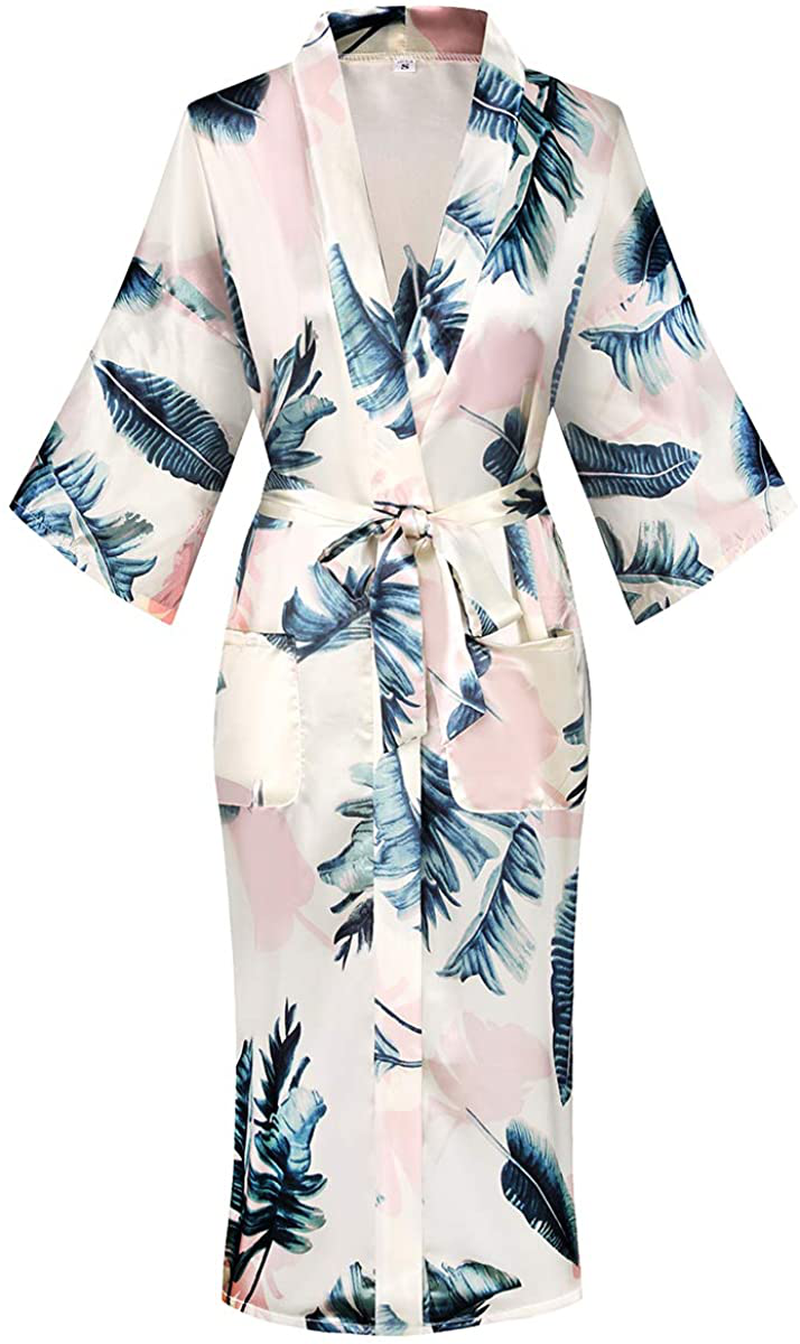 Dandychic Women'S Kimono Robes Lightweight Imitation Silk Sleepwear Long Lightweight Nightgown for Women Apparel & Accessories > Clothing > Sleepwear & Loungewear > Robes DandyChic   