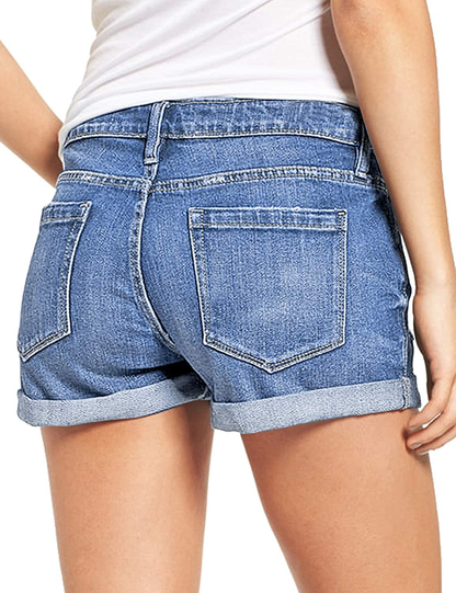 Luvamia Women'S Ripped Denim Jean Shorts High Waisted Stretchy Folded Hem Short Jeans Apparel & Accessories > Clothing > Shorts Kylie Max   