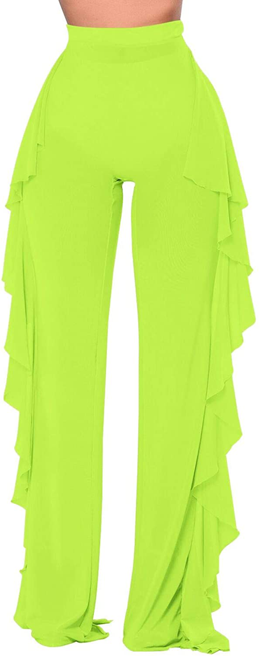 COCOLEGGINGS Women'S Sheer Mesh Ruffle Pants Swimsuit Bikini Bottom Cover Ups Apparel & Accessories > Clothing > Swimwear Kylie Max   