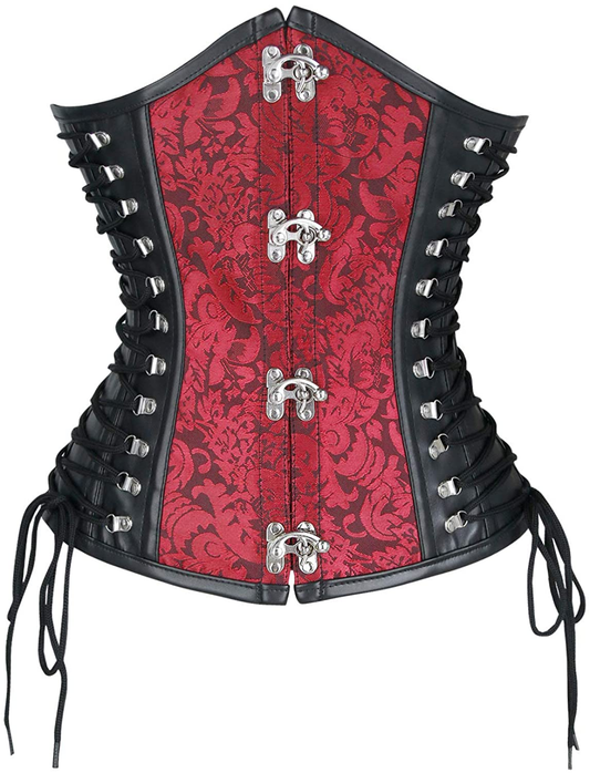 Kimring Women'S Steampunk Vintage PU Leather Spiral Steel Bone Underbust Corset Apparel & Accessories > Clothing > Underwear & Socks > Lingerie Kimring Black/Red 3X-Large 