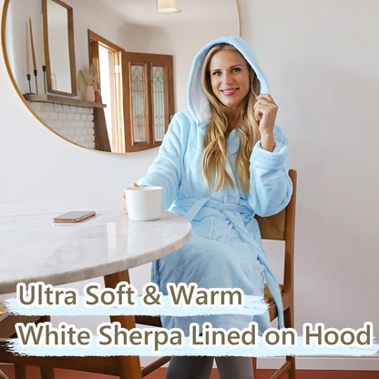 Hooded Sherpa Robe Long Plush Fuzzy Bathrobe for Women with Hood Sherpa Lined Apparel & Accessories > Clothing > Sleepwear & Loungewear > Robes Kylie Max   