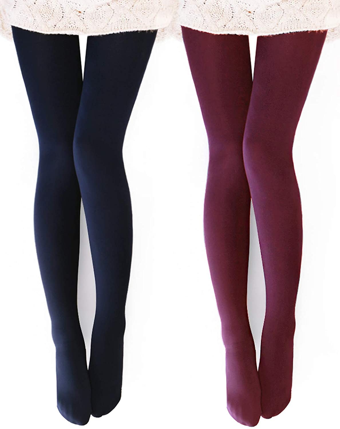 VERO MONTE Womens Opaque Warm Fleece Lined Tights Warm Winter Thermal Tights Apparel & Accessories > Clothing > Underwear & Socks > Shapewear VERO MONTE 2(two) Pairs (Wine + Navy) Small-Medium 