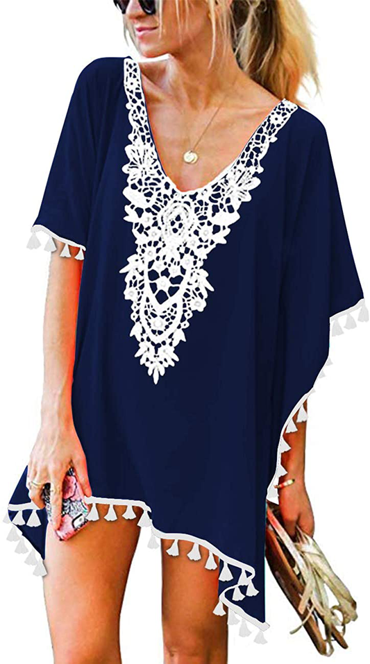 CPOKRTWSO Women’S Crochet Chiffon Tassel Swimsuit Beach Bikini Cover Ups for Swimwear Apparel & Accessories > Clothing > Swimwear Kylie Max   