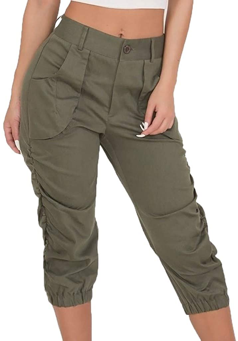 Burband Womens Jersey Capris Cargo Sweatpants Drawstring Waist Cropped Jogger Athletic Sports Gym Pants with Side Pockets Apparel & Accessories > Clothing > Underwear & Socks > Shapewear Burband Green XX-Large 
