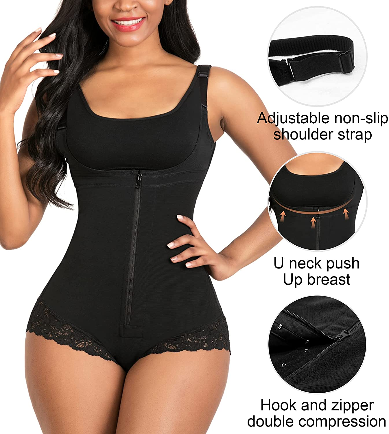 SHAPERX Shapewear for Women Tummy Control Fajas Colombianas Body Shaper Zipper Open Bust Bodysuit Apparel & Accessories > Clothing > Underwear & Socks > Shapewear SHAPERX   