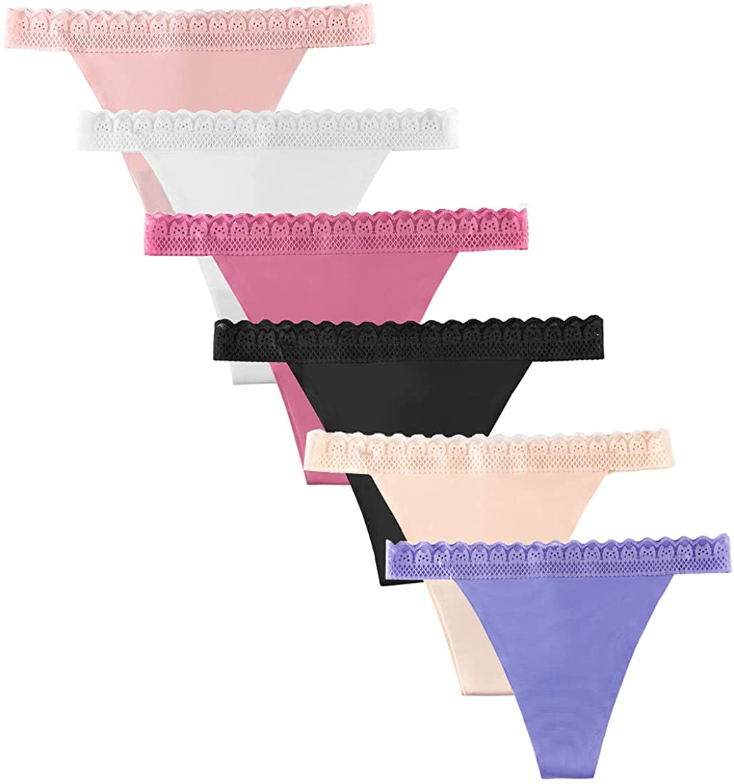 Closecret Lingerie Women 6 Pack Seamless Thongs Underwear Ice Silk Comfy G-string Panties Apparel & Accessories > Clothing > Underwear & Socks > Underwear Closecret Lace 1 Medium 