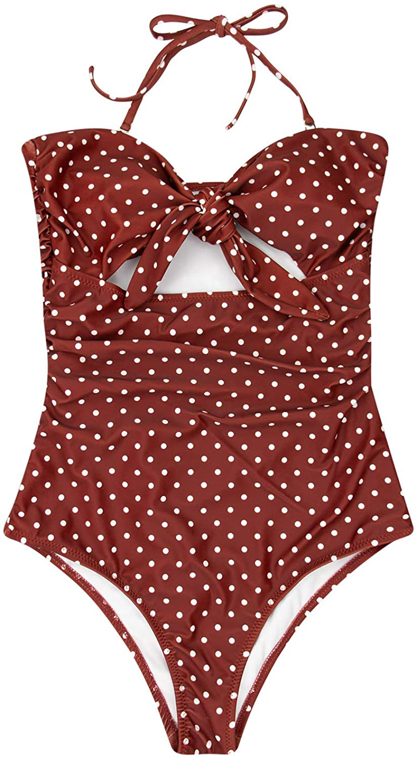 QINSEN Womens Sexy Strapless Tie Knot Front High Waist One Piece Swimsuit Apparel & Accessories > Clothing > Swimwear Kylie Max   