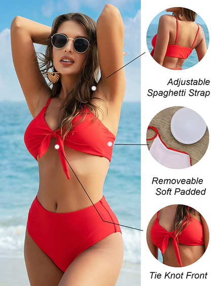 Blooming Jelly Womens High Waisted Bikini Set Tie Knot High Rise Two Piece Swimsuits Bathing Suits  Kylie Max   