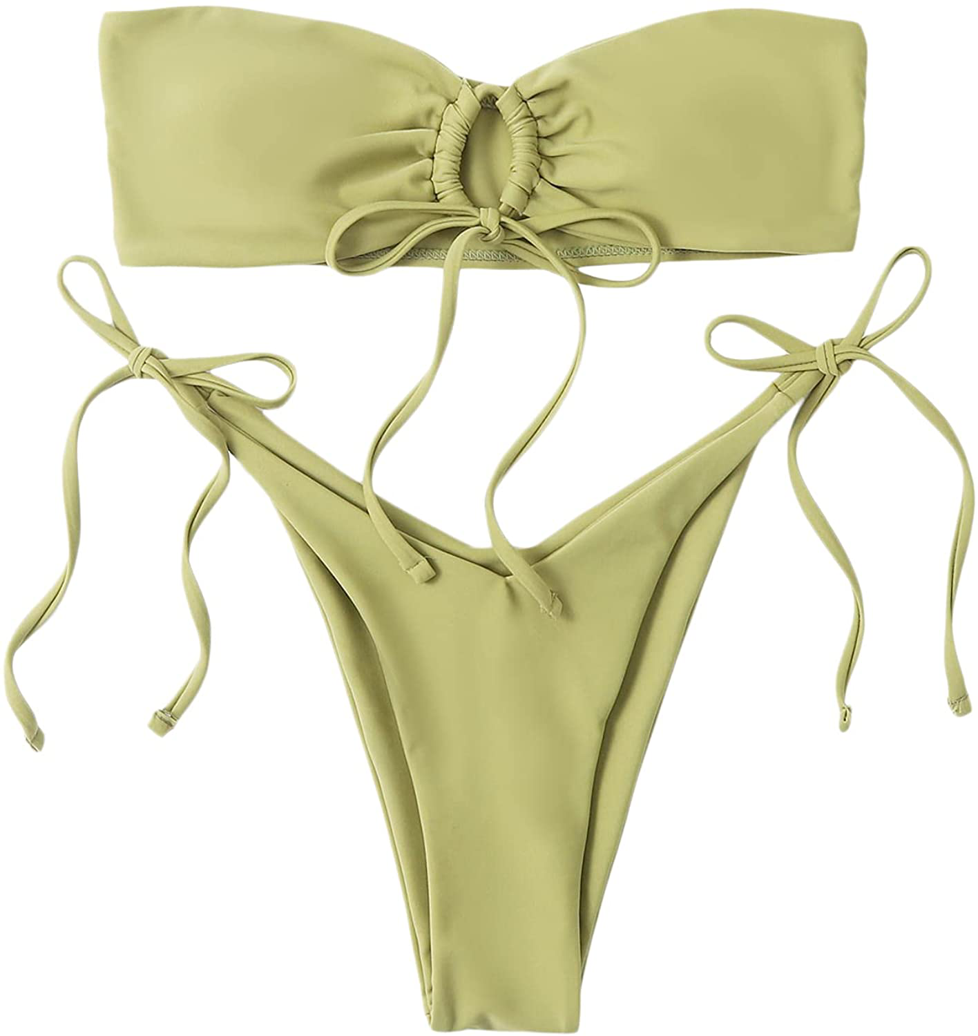 SOLY HUX Women's Floral Print Tie Front Bikini Bathing Suit 2 Piece Swimsuits Apparel & Accessories > Clothing > Swimwear KYLIE MAX Olive Green Medium 
