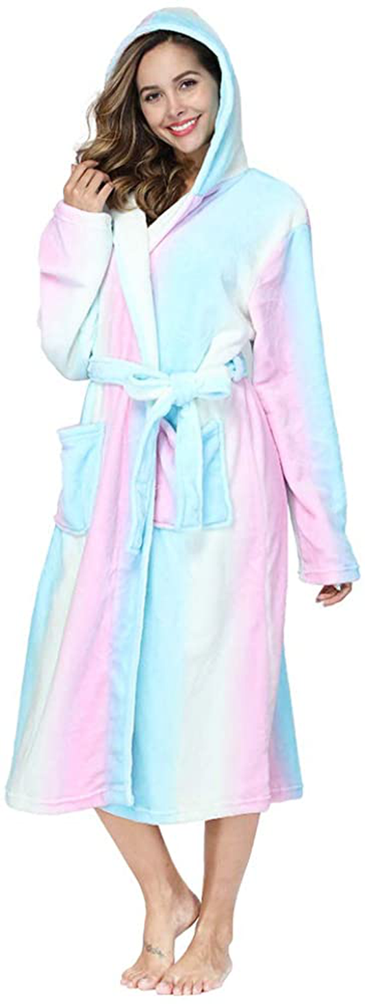 RONGTAI Womens Long Robes Plush Fleece Nightgown Thick plus Size Hooded Bathrobe with Pockets Fluffy Sleepwear for Men Apparel & Accessories > Clothing > Sleepwear & Loungewear > Robes Kylie Max   
