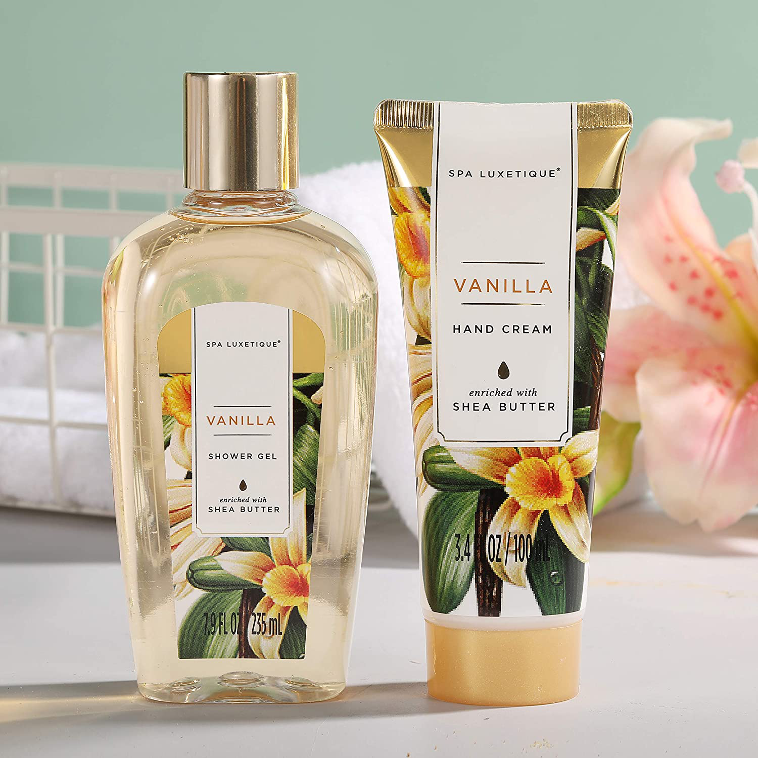 Spa Luxetique Spa Gift Basket, Vanilla Gift Baskets for Women, Luxury 15 Pcs Bath Gift Set, Relaxing at Home Bath Set with Massage Oil, Bath Salt, Bubble Bath, Christmas Gift Set for Women. Arts & Entertainment > Party & Celebration > Gift Giving spa luxetique   