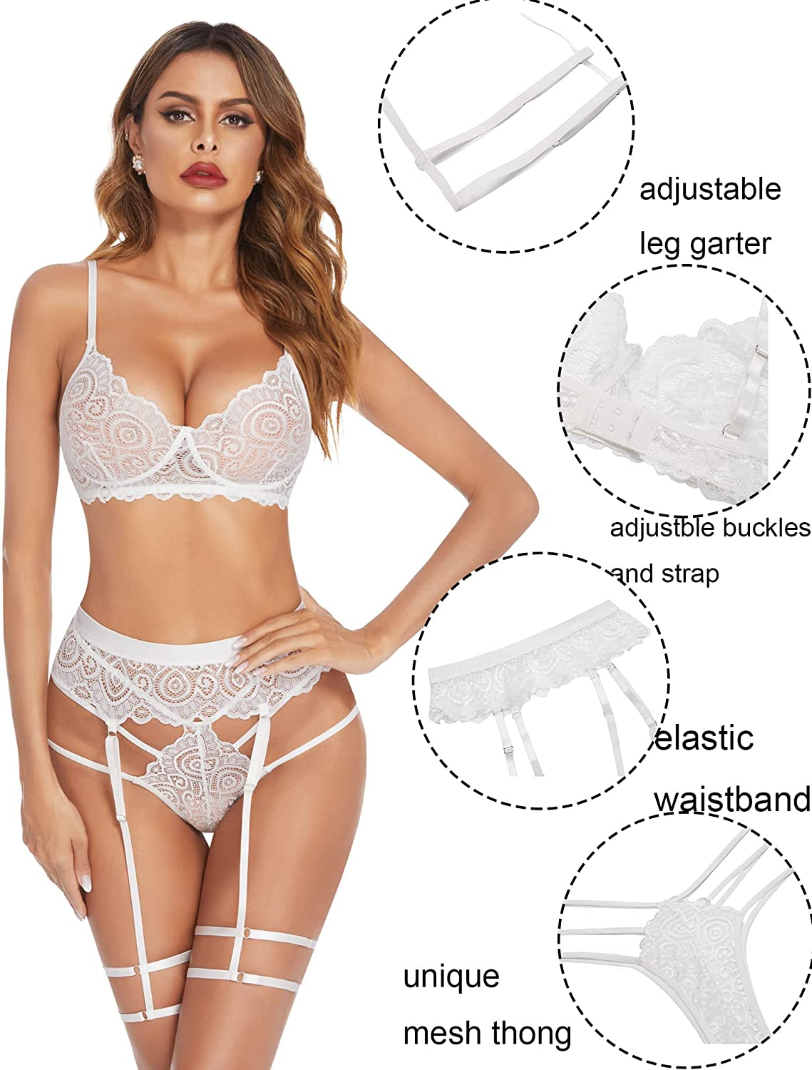 Avidlove Lingerie for Women Bra Panty Garter Set Sexy 3 Piece Lingerie Set with Garter Belts Apparel & Accessories > Clothing > Underwear & Socks > Lingerie Avidlove   