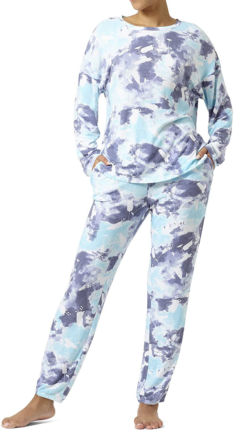 HUE Women's Long Sleeve Tee and Jogger Pant 2 Piece Pajama Set Apparel & Accessories > Clothing > Sleepwear & Loungewear > Pajamas HUE Button Blue - Cloud Tiedye Cocktails X-Large 