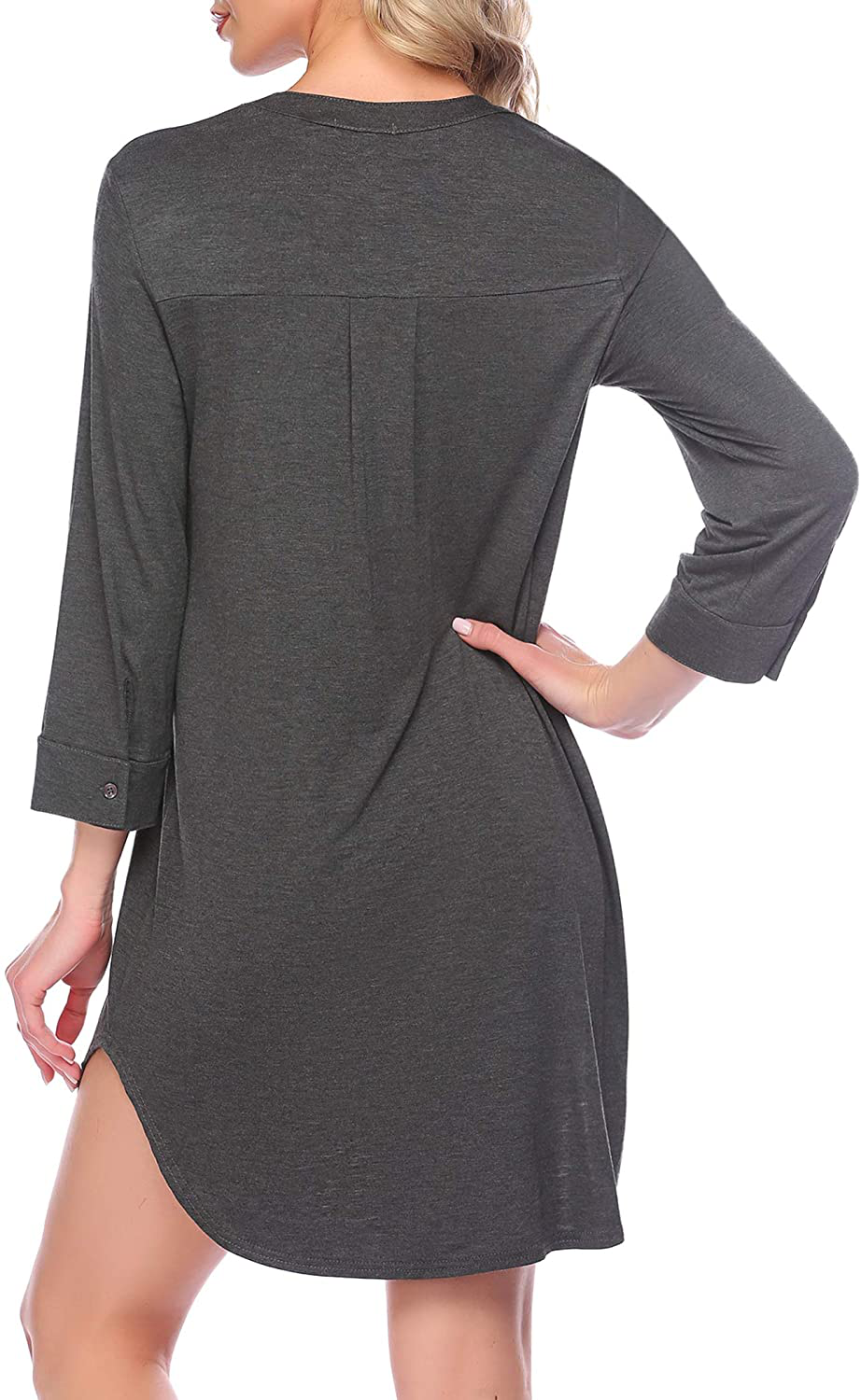 Ekouaer Women'S Nightgown Striped Sleepwear 3/4 Sleeves Nightshirts Soft Button Sleep Dress Apparel & Accessories > Clothing > Sleepwear & Loungewear > Nightgowns Kylie Max   