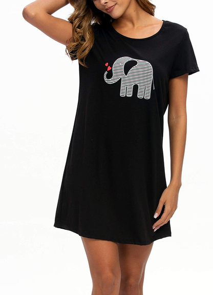 ENJOYNIGHT Sleepwear Women'S Nightgown Printed Sleep Shirt Short Sleeve Sleep Tee Cotton Nightshirt Apparel & Accessories > Clothing > Sleepwear & Loungewear > Nightgowns Kylie Max   