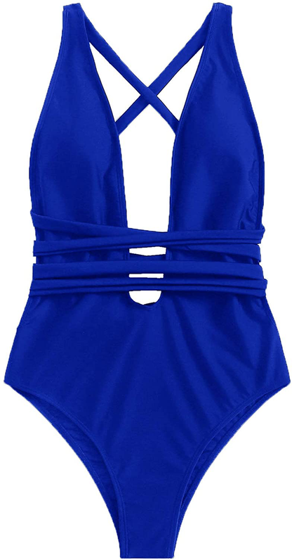 Sweatyrocks Women'S Sexy Basic Criss Cross Tie Knot Front Deep V Open Back One Piece Swimwear Apparel & Accessories > Clothing > Swimwear Kylie Max   