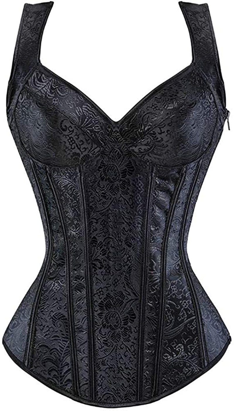 NIYIGEJI Satin Sexy Strong Boned Corset Lace up Overbust Waist Cincher Bustier Bodyshaper Top Apparel & Accessories > Clothing > Underwear & Socks > Lingerie NIYIGEJI Black-3 Medium 