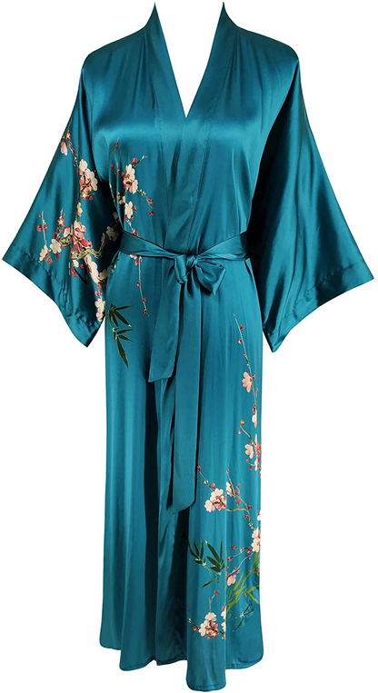Ledamon Women'S 100% Silk Kimono Long Robe - Classic Colors and Prints Apparel & Accessories > Clothing > Sleepwear & Loungewear > Robes Ledamon Dark Green-a  