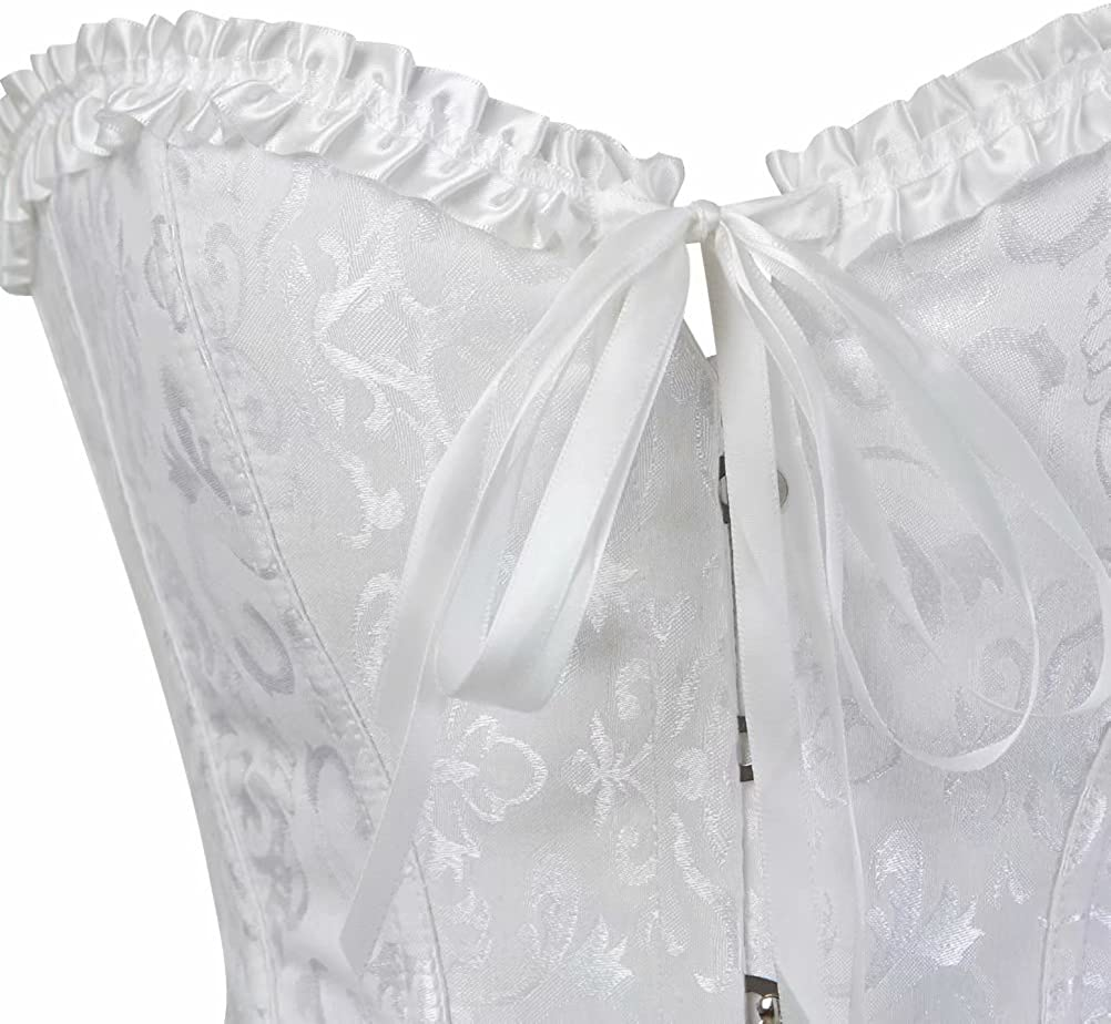 Corset Top Bustier Women'S Overbust Satin Floral Lace up Trim plus Size Bodyshaper Apparel & Accessories > Clothing > Underwear & Socks > Lingerie jutrisujo   