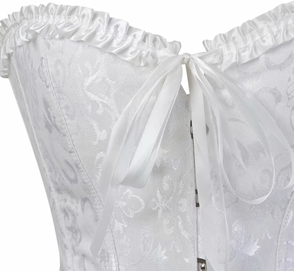 Corset Top Bustier Women'S Overbust Satin Floral Lace up Trim plus Size Bodyshaper Apparel & Accessories > Clothing > Underwear & Socks > Lingerie jutrisujo   
