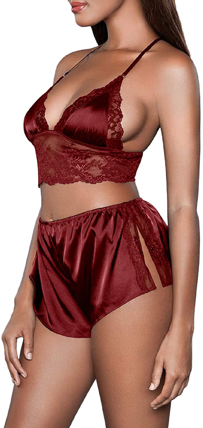 Lingerie for Women Cute Silk Pajamas Sets Satin Lace Trim Cami Tops and Shorts 2 Piece Straps Bralette and Panty Sleepwear Apparel & Accessories > Clothing > Sleepwear & Loungewear Kylie Max   