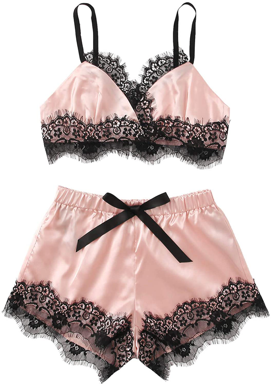 Sweatyrocks Women'S Lace Trim Underwear Lingerie Straps Bralette and Panty Set Apparel & Accessories > Clothing > Sleepwear & Loungewear Kylie Max   