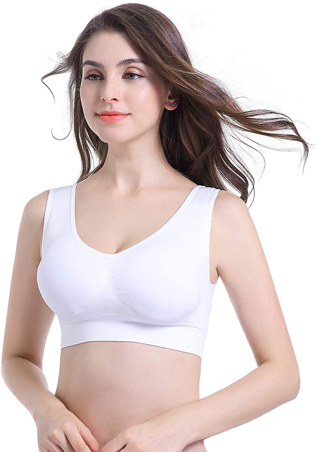 PRETTYWELL Sleep Bras for Women, Comfort Seamless Wireless Stretchy Sports Bra,3 Pack Yoga Bras, with Removable Pads Apparel & Accessories > Clothing > Underwear & Socks > Bras Kylie Max   