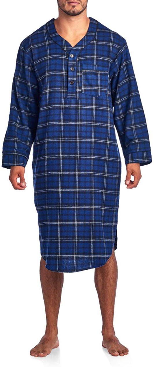 Ashford & Brooks Mens Flannel Plaid Long Sleep Shirt Henley Nightshirt Apparel & Accessories > Clothing > Sleepwear & Loungewear > Nightgowns Kylie Max   