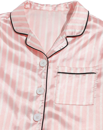 WDIRARA Women'S Silk Satin Pajama Set 4 Pieces Sleepwear Loungewear Pj Sets Apparel & Accessories > Clothing > Sleepwear & Loungewear Kylie Max   