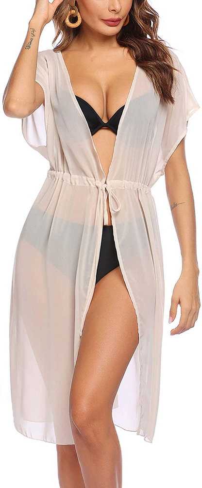Ekouaer Women'S Summer Bikini Cover up Sexy Sheer Swimsuits Coverup Mesh Chiffon Beach Dress Swimwear Apparel & Accessories > Clothing > Swimwear Kylie Max   