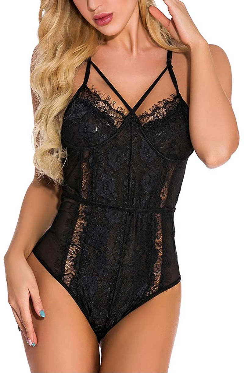 WADAYUYU Women Sexy Lace Teddy Lingerie Adjustable Straps Bodysuit One Piece Babydoll Bridal Lingerie Apparel & Accessories > Clothing > Underwear & Socks > Lingerie WADAYUYU   