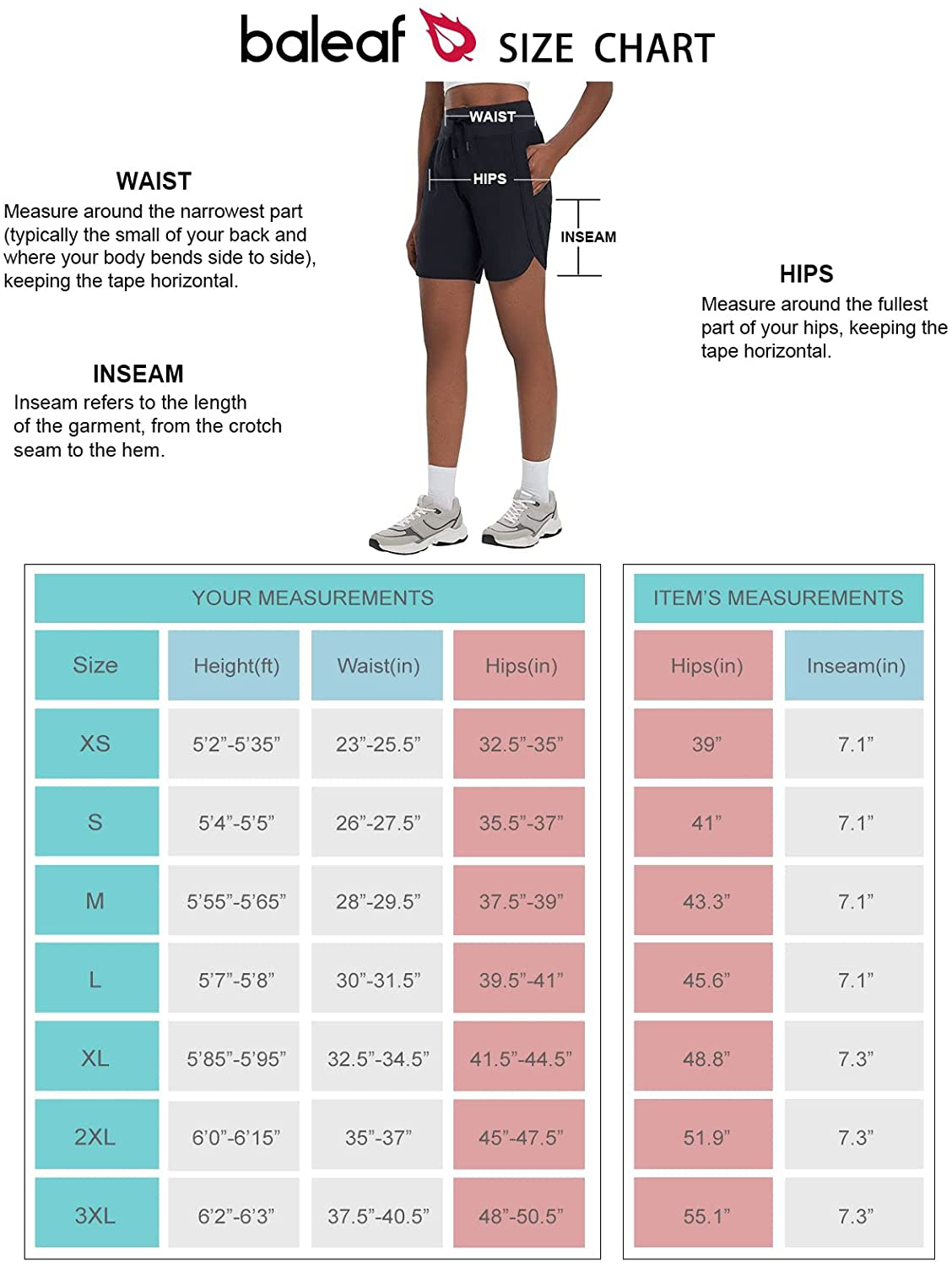 BALEAF Women'S 7" Long Shorts Lightweight for Running Workout Hiking Unlined Zipper Pocket Quick Dry Apparel & Accessories > Clothing > Shorts Kylie Max   