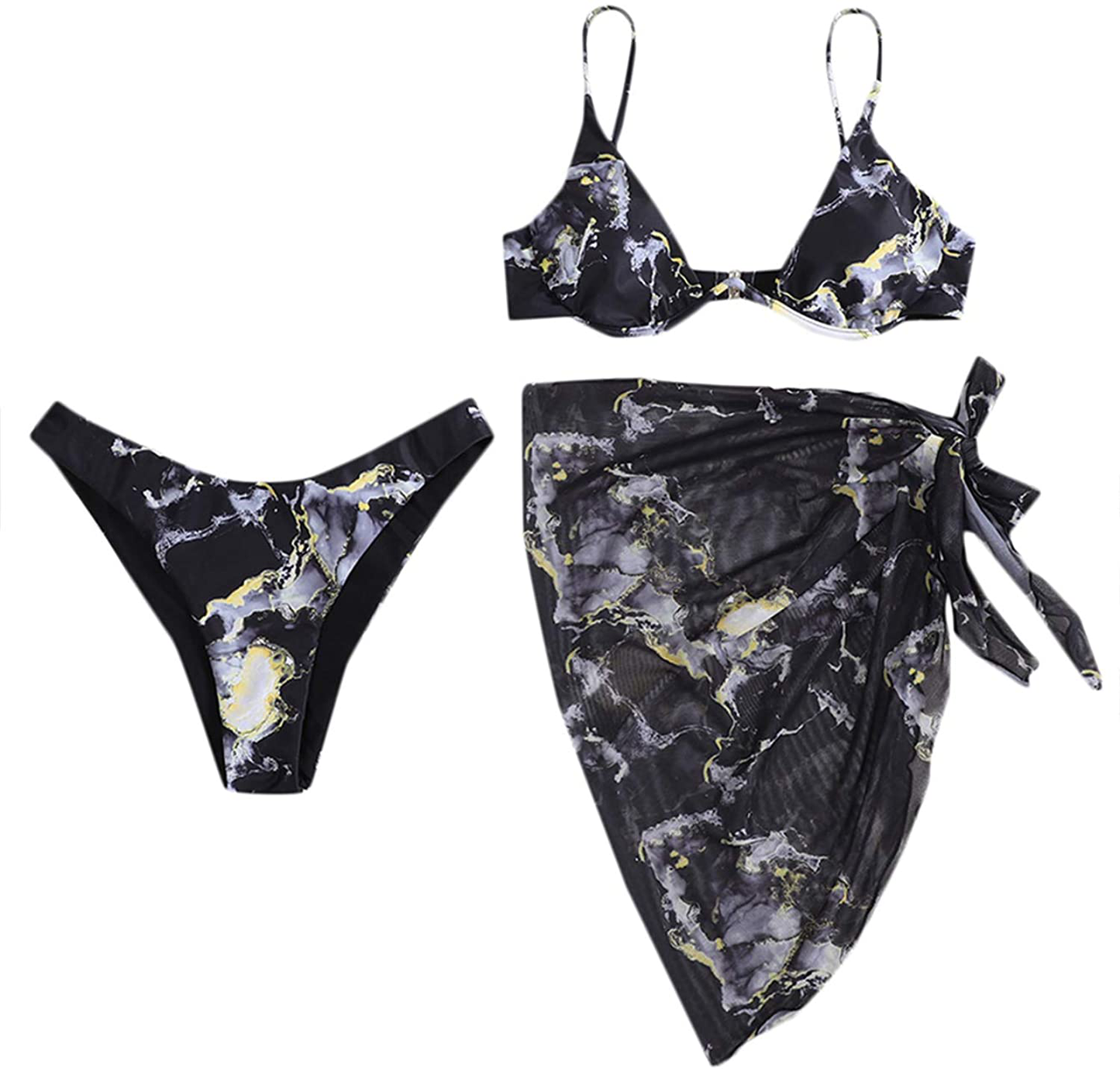 SheIn Women's 3 Piece Tie Dye Underwire Bikini Set Swimsuit and Cover Up Beach Skirt Apparel & Accessories > Clothing > Swimwear SheIn   