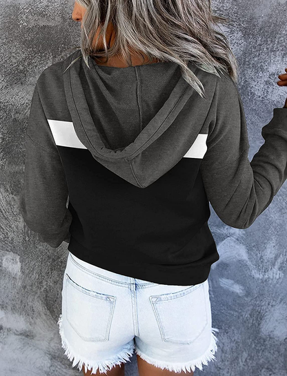 Women'S Casual Color Block Hoodies Long Sleeve Tops Button down Drawstring Pullover Sweatshirts with Pocket Apparel & Accessories > Clothing > Activewear Kylie Max   