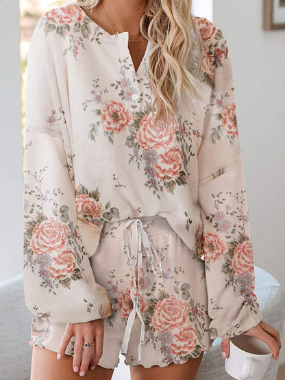 Century Star Women Pajamas Tie Dye Print Long Sleeve Shirt Elastic Drawstring Shorts 2 Piece Set Sleepwear Loungewear Apparel & Accessories > Clothing > Sleepwear & Loungewear > Pajamas Kylie Max   