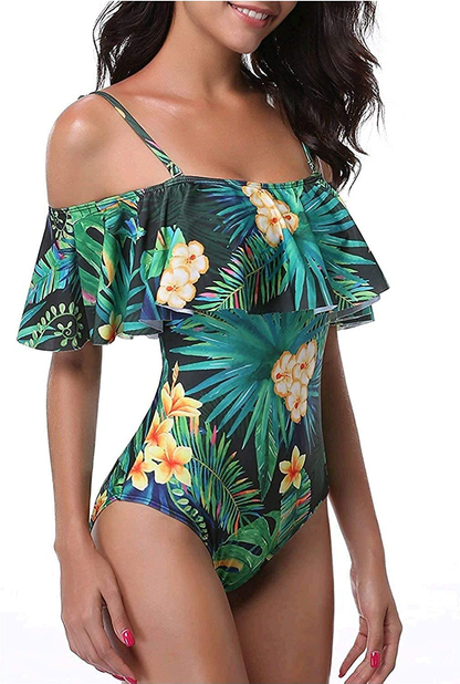 Women One Piece Bathing Suit Printed Shoulder Straps Ruched Swimwear Bikini S. Apparel & Accessories > Clothing > Swimwear Kylie Max   